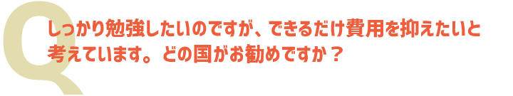 しっかり勉強したいのですが、できるだけ費用を抑えたいと考えています。どの国がお勧めですか？