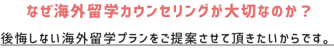 なぜカウンセリングが大切なのか？ 後悔しない海外渡航プランをご提案させて頂きたいからです。