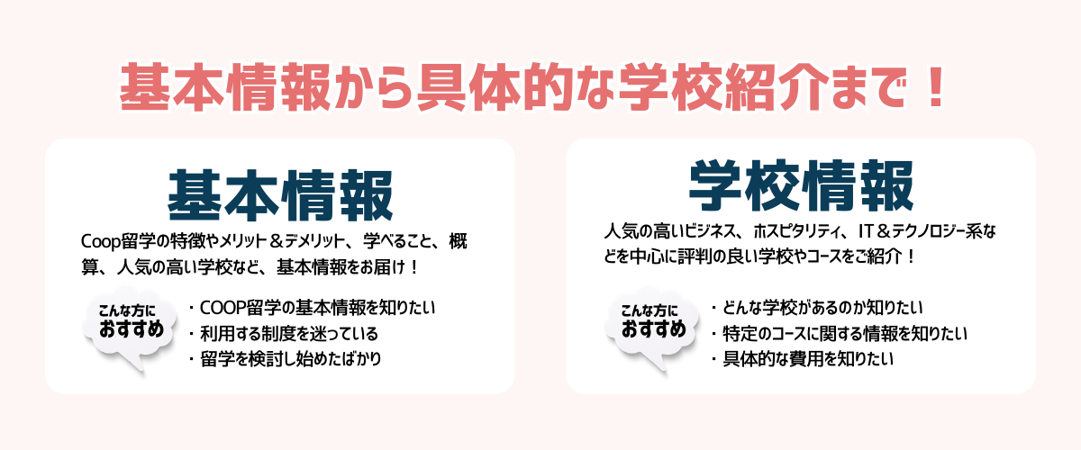 基本情報から具体的な学校紹介まで！