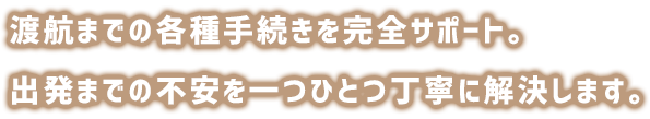 渡航までの各種手続きを完全サポート。出発までの不安を一つひとつ丁寧に解決します。渡航までの各種手続きを完全サポート。出発までの不安を一つひとつ丁寧に解決します。