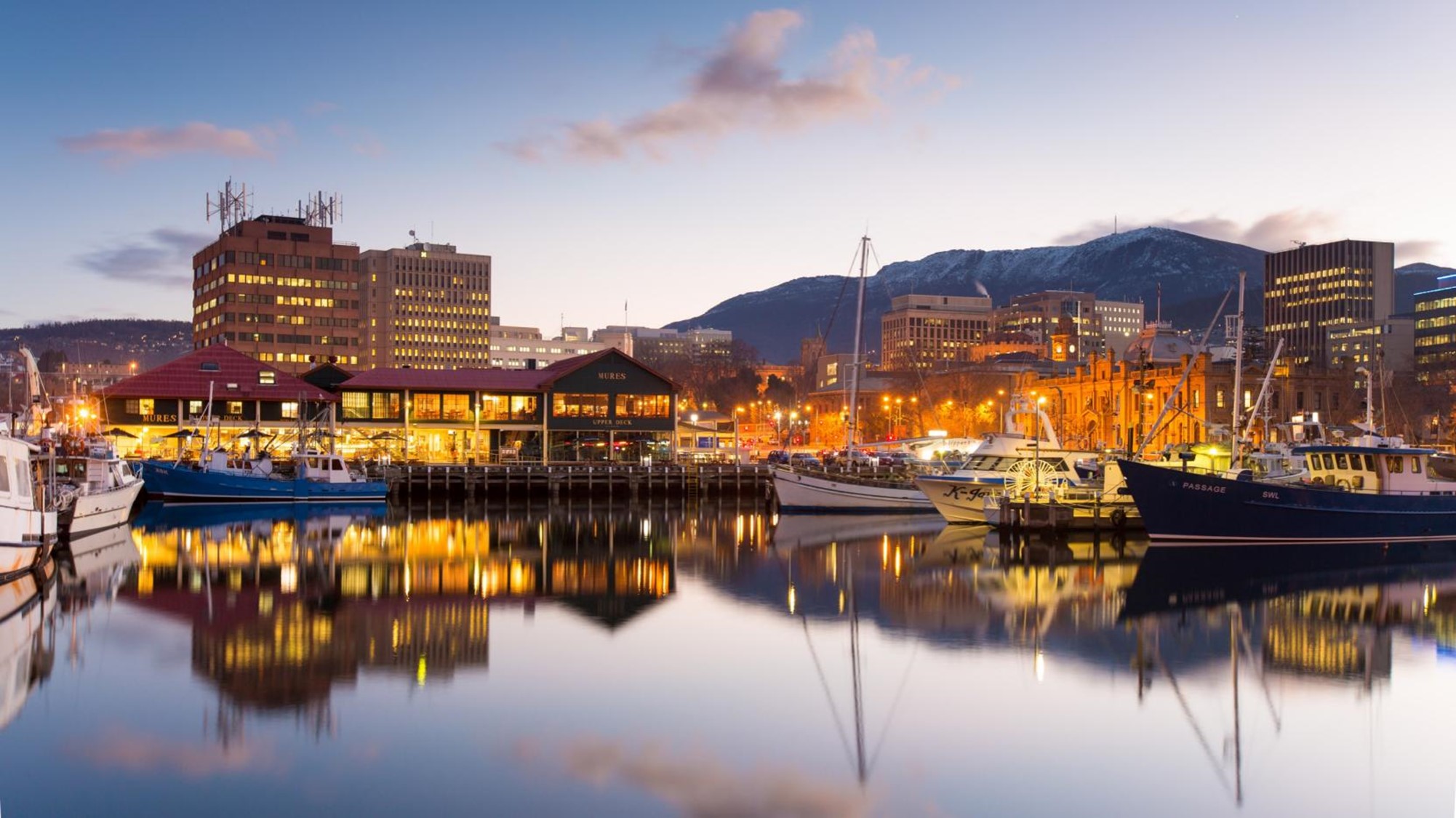 hobart city waterfront dusk